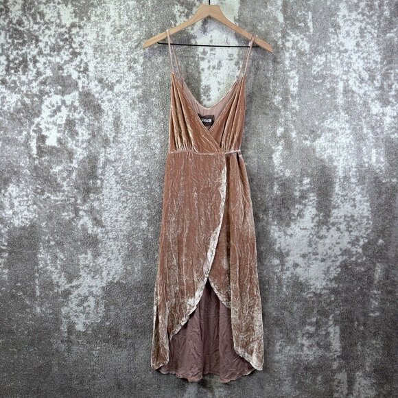 New Reformation Wrap Dress XS Womens Pink Peach Velvet Anoush Tulip Silk